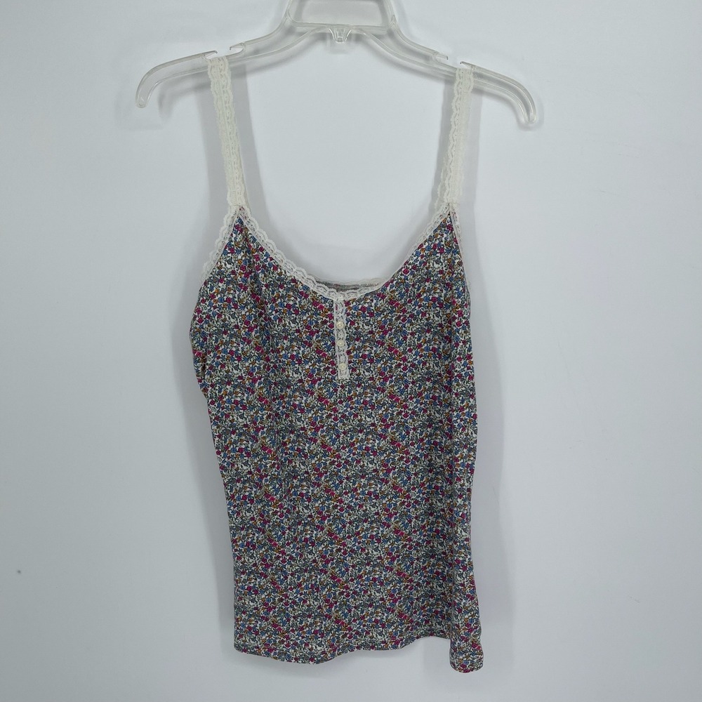 Old Navy Women's Multicolor Floral Lace Trim Ribbed Henley Cami Tank Top Size XL